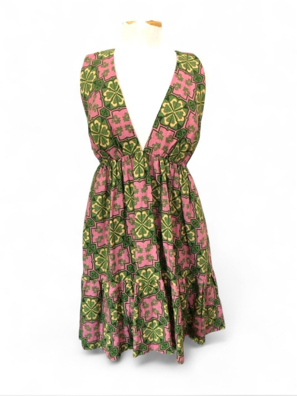 House of Harlow 1960 Linen-Blend Geometric Floral Midi Dress - Size M